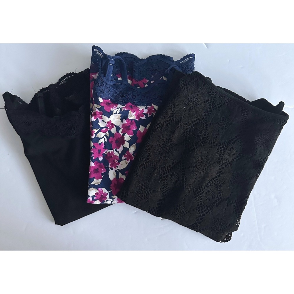 Set of (3) Ann Taylor Lace Trim Camisole Tank Tops Size M Black/Multi 90s Y2K
